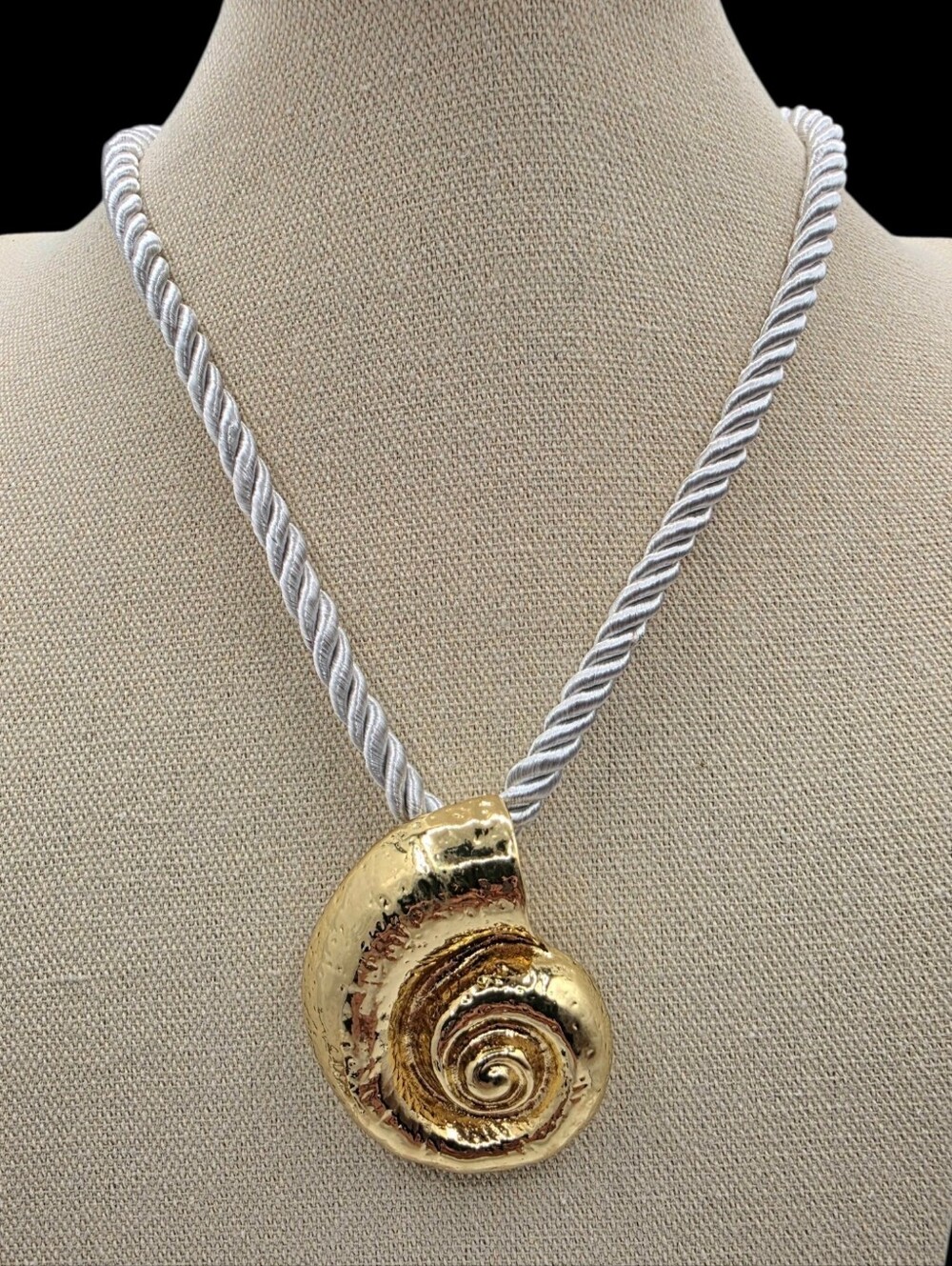 Gold-Tone Nautilus Shell Pendant Necklace with Silver Rope Chain